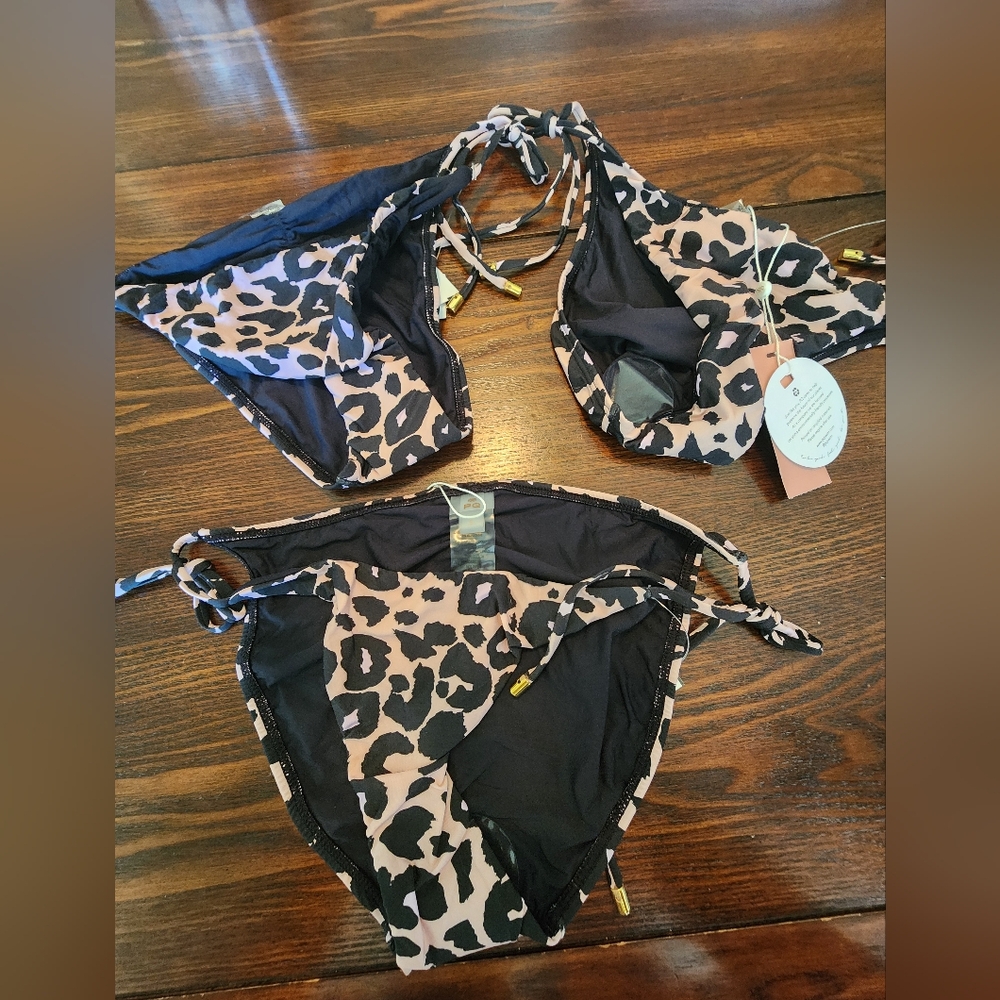 PQ swim pink and black leopard bikini bottoms NWT